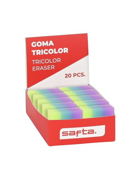 Expositor 20 piezas Goma Pvc Tricolor SAFTA | Reino Escolar