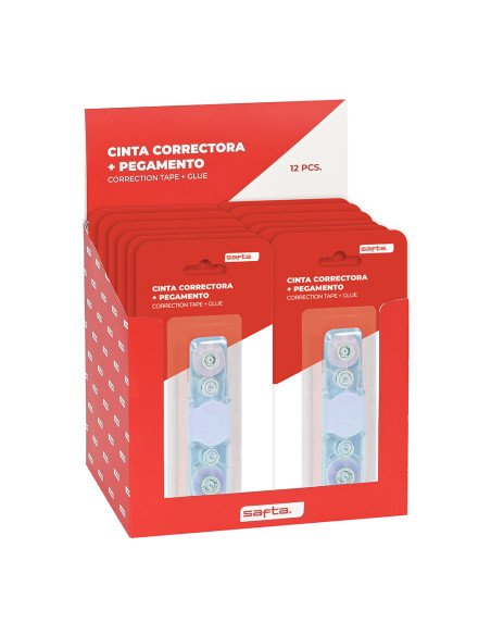 Exp. 12 Pcs. Cinta Correctora + Pegamento Safta | Reino Escolar: Mochilas y Regalos