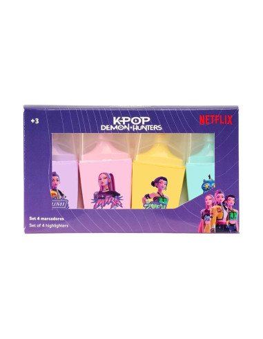Set 4 Rotuladores Fluorescentes K-Pop Demon Hunters - Stationery | Reino Escolar: Mochilas y Regalos