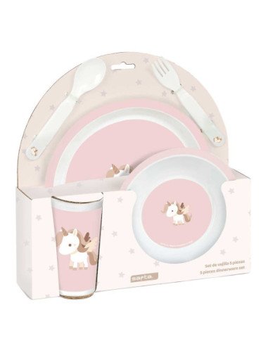 Set de Platos Cubiertos y Vaso SAFTA Preescolar "Unicornio"