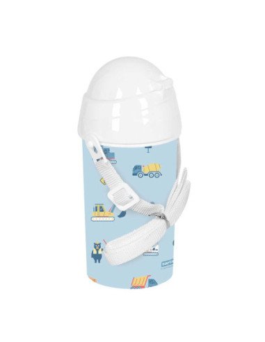 Botella 500ml Apertura Autom. Con Pajita Safta Preescolar "Gruas" | Reino Escolar: Mochilas y Regalos
