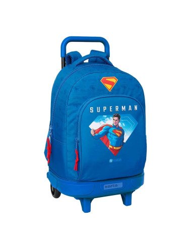 Mochila Grande Con Ruedas Compact Extraible Superman | Reino Escolar: Mochilas y Regalos