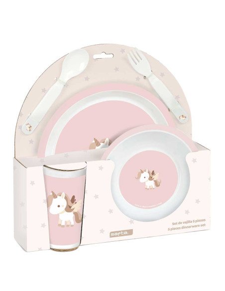Set de Platos Cubiertos y Vaso SAFTA Preescolar "Unicornio"