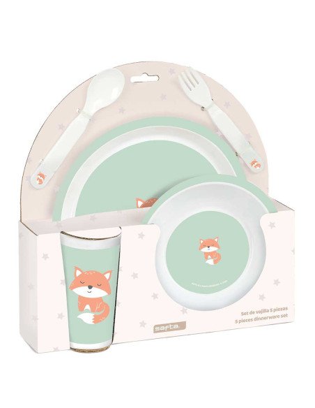 Set de Platos Cubiertos y Vaso SAFTA Preescolar "Zorrito"
