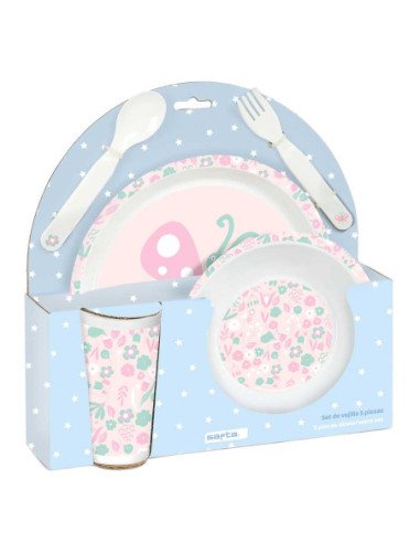 Set de Platos Cubiertos y Vaso SAFTA Preescolar "Mariposa"