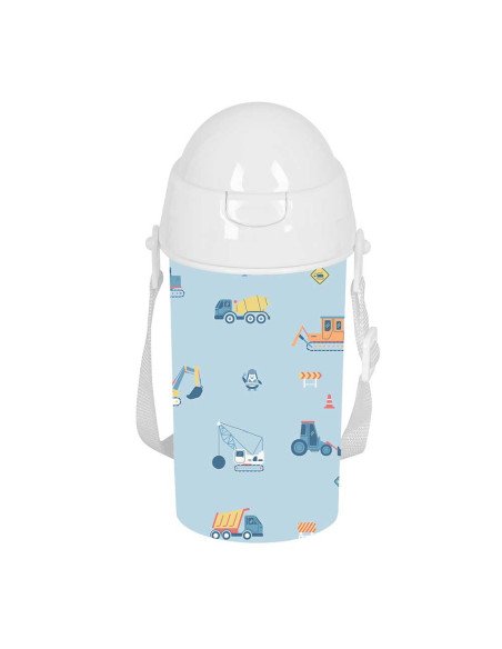 Botella 500ml Apertura Autom. Con Pajita Safta Preescolar "Gruas" | Reino Escolar: Mochilas y Regalos