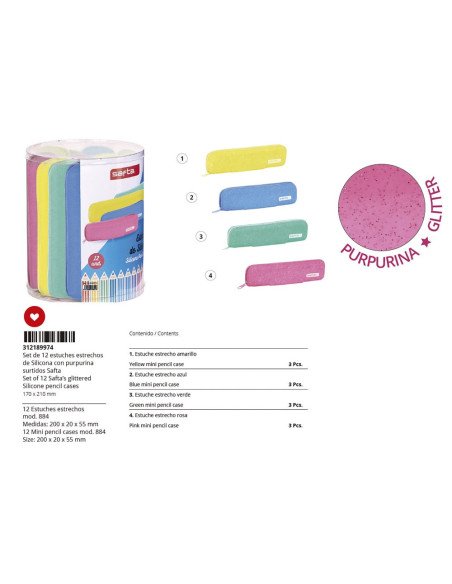 Set 12 Portatodo Estrechos Silicona Surtido SAFTA Silicone Glitter