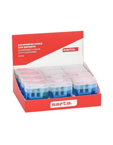 Exp. 12 Pcs. Sacapuntas Doble Deposito Safta | Reino Escolar: Mochilas y Regalos