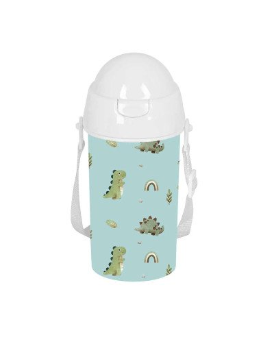 Botella 500ml Apertura Autom. Con Pajita Safta Preescolar "Dinos" | Reino Escolar: Mochilas y Regalos