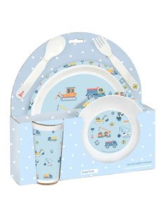 Set De Platos. Cubiertos Y Vaso Safta Preescolar "Gruas" | Reino Escolar: Mochilas y Regalos