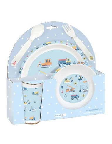 Set De Platos. Cubiertos Y Vaso Safta Preescolar "Gruas" | Reino Escolar: Mochilas y Regalos