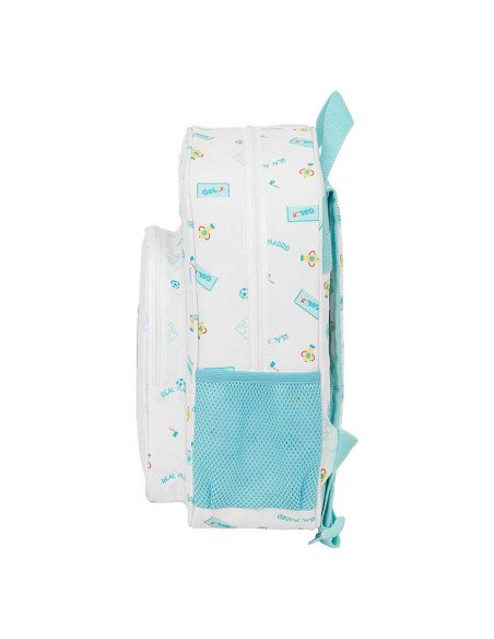 Mochila Infantil Adaptable a Carro Real Madrid Preescolar Blanca | Reino Escolar: Mochilas y Regalos